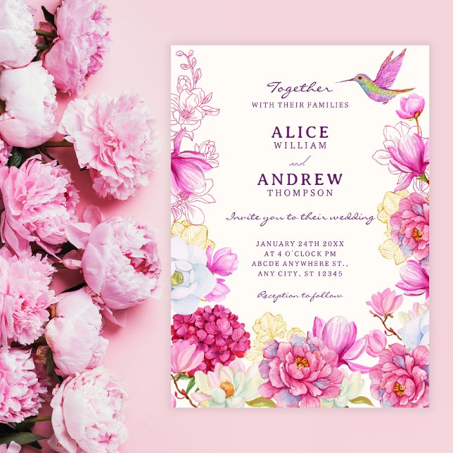 Rosa blühende Blumenhochzeit Einladung (Von Creator hochgeladen)