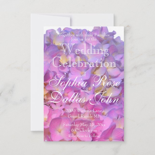 Rosa, blühende Hydrangea Hochzeit Einladung (Vorderseite)