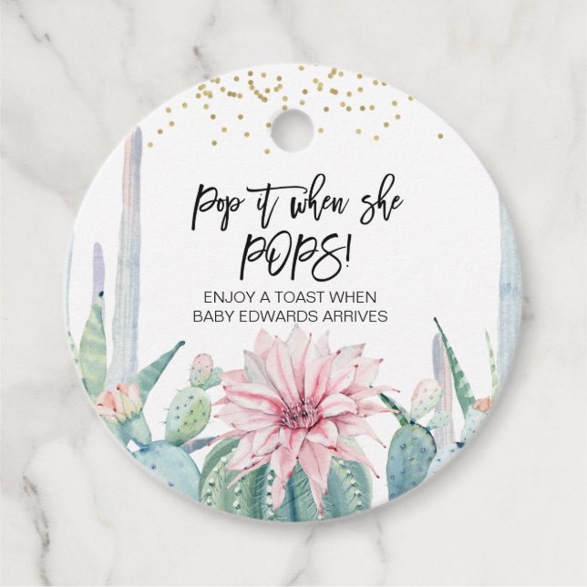 Rosa blühende Kaktus Pop es, wenn sie Pop markiere Geschenkanhänger (Vorderseite)