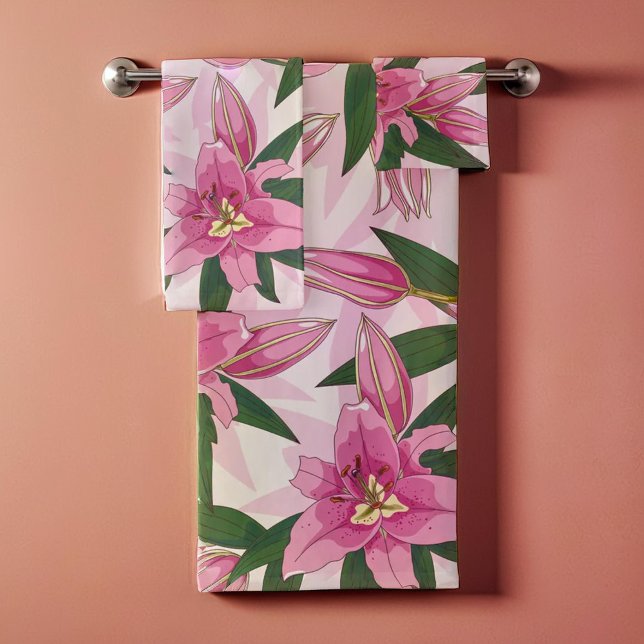 Rosa blühende Lilie Badhandtuch Set (Pink Blooming Lily Bath Towel Set)