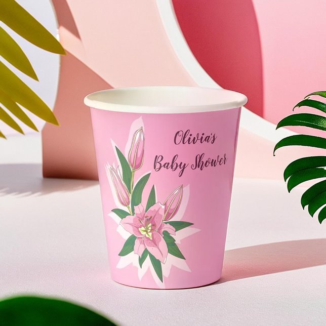 Rosa blühende Lilie Pappbecher (Pink Blooming Lily Paper Cups)