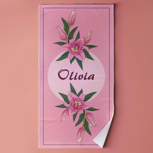 Rosa blühende Lilie Strandtuch (Pink Blooming Lily Beach Towel)