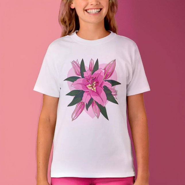 Rosa blühende Lush Lily mit weichem Herzen Classic T-Shirt (Pink Blooming Lush Lily with Soft Heart Classic T-Shirt)