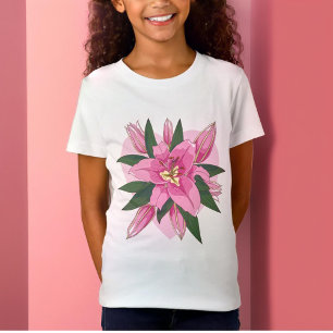 Rosa blühende Lush Lily mit weichem Herzen Jersey T-Shirt