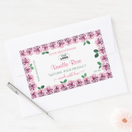 Rosa blühende Rose Weiße Produktmarken mit Logo Rechteckiger Aufkleber