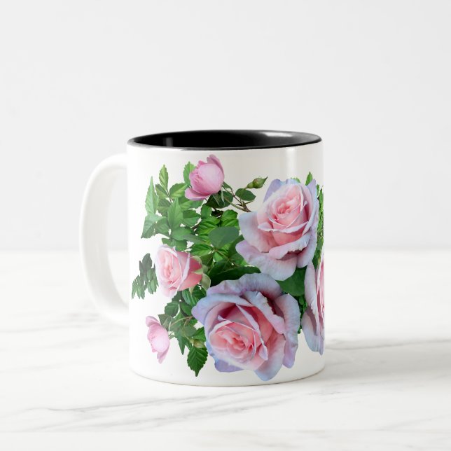 Rosa blühende Rose Zweifarbige Tasse (Vorderseite Links)