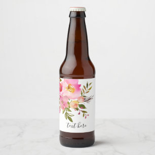 rosa blühende, süße, romantische Aquarellfarben-Bl Bierflaschenetikett
