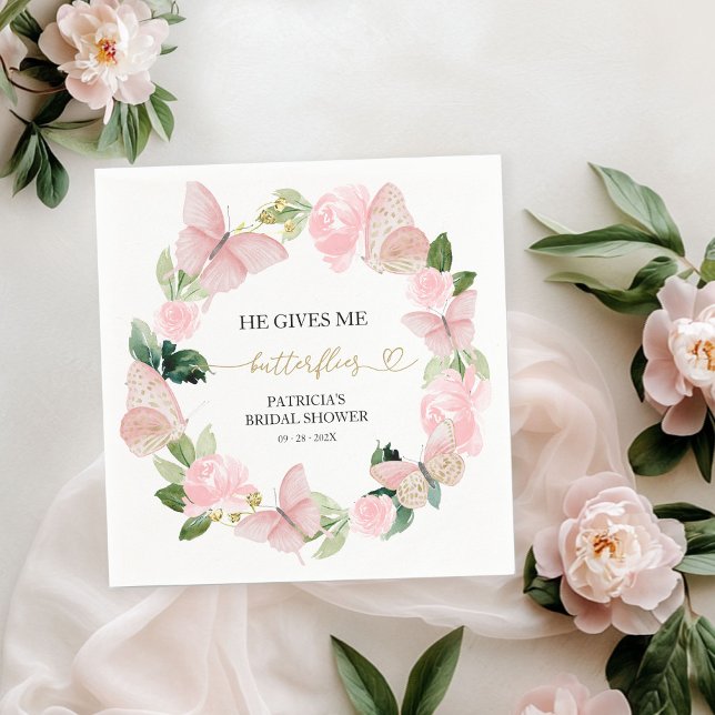 Rosa Blümchen gibt er mir Schmetterlinge Brautpart Serviette (Von Creator hochgeladen)