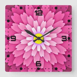 Rosa Blume-64655 Quadratische Wanduhr