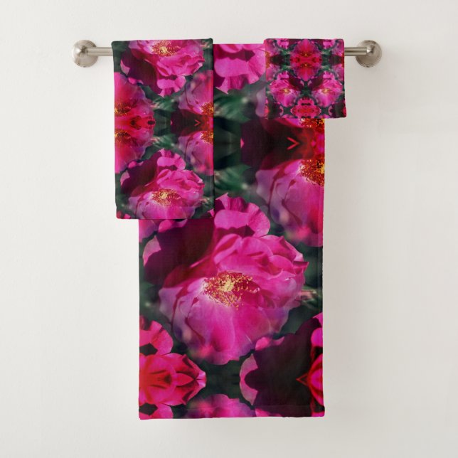 Rosa Blume Abstrakt Badhandtuch Set (Insitu)