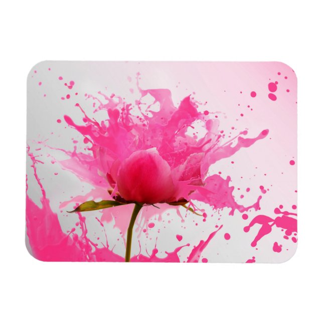Rosa Blume Abstrakt Paint Spritzer Magnet (Horizontal)
