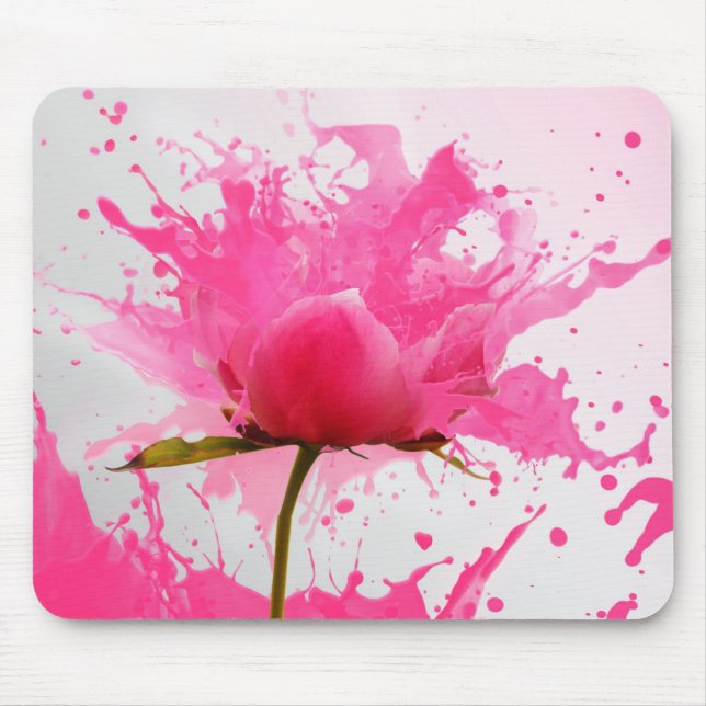 Rosa Blume Abstrakt Paint Spritzer Mousepad (Vorne)