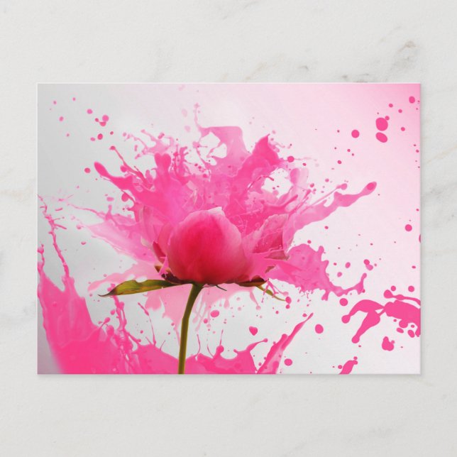Rosa Blume Abstrakt Paint Spritzer Postkarte (Vorderseite)