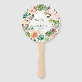 Rosa Blume Aquamarin Grüne Kakteen Hochzeit Fächer