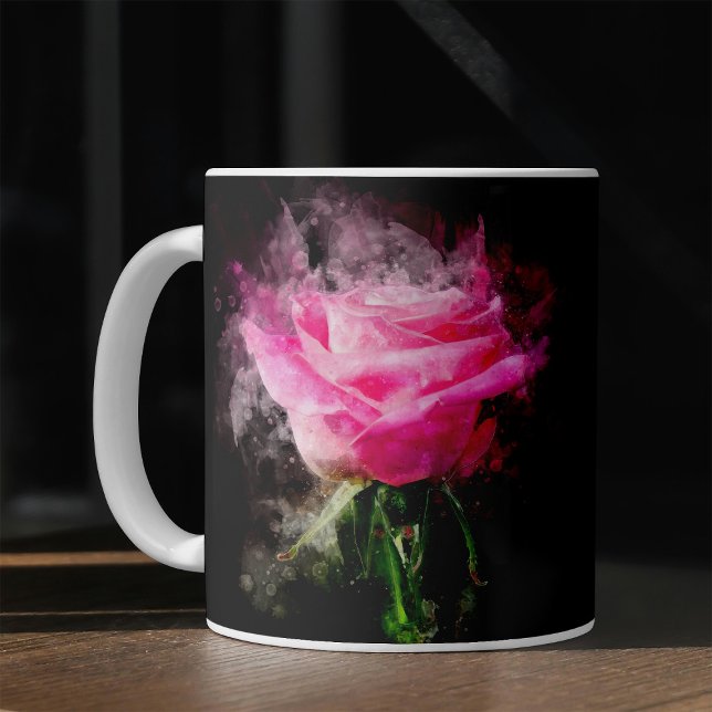 Rosa Blume Aquarell - bb Kaffeetasse (Pink Rose Watercolor on Black Background. Coffee Mug)