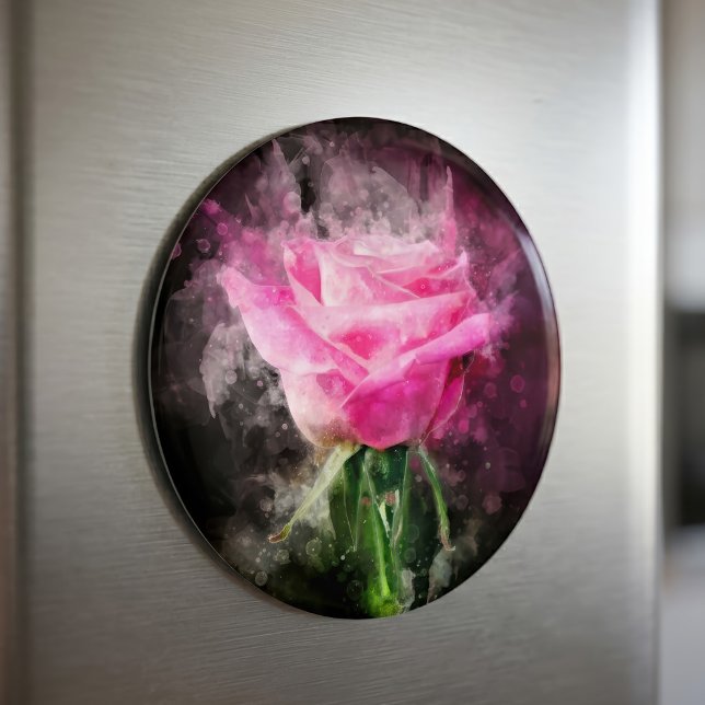 Rosa Blume Aquarell - bb Magnet (Pink Rose Watercolor on Black Background. Magnet )