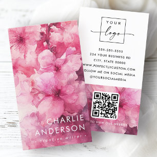 Rosa Blume Aquarell Blumenlogo QR-Code Visitenkarte