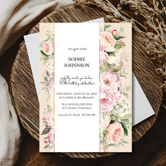 Rosa Blume Aquarell Geburtstag Einladung