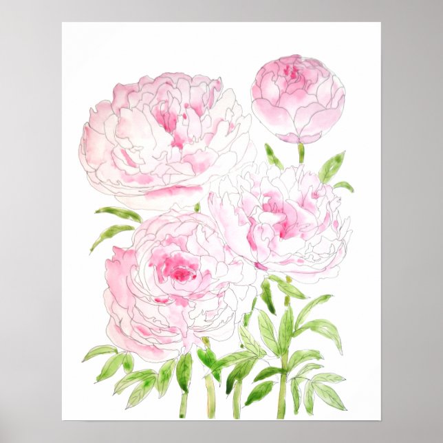Rosa Blume, Aquarell und Tinte Poster (Vorne)