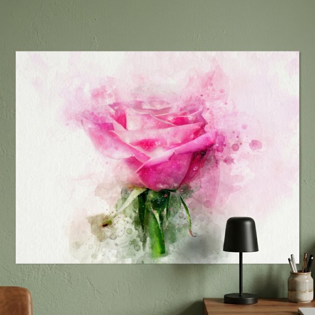 Rosa Blume Aquarell - wb Poster (Pink Rose Watercolor Art on White Background. Poster)