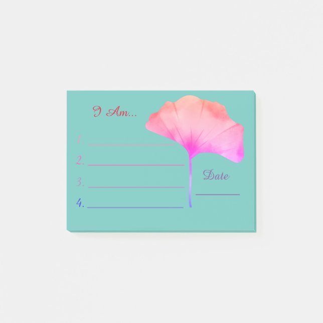 Rosa Blume Aquarellblüte Ich bin Typografie Post-it Klebezettel (Vorderseite)