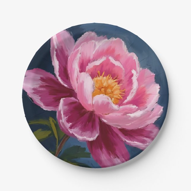 Rosa Blume Aquarellmalerei Pappteller (Vorderseite)