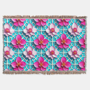 Rosa Blume auf einem geometrisch blauen Hintergrun Decke