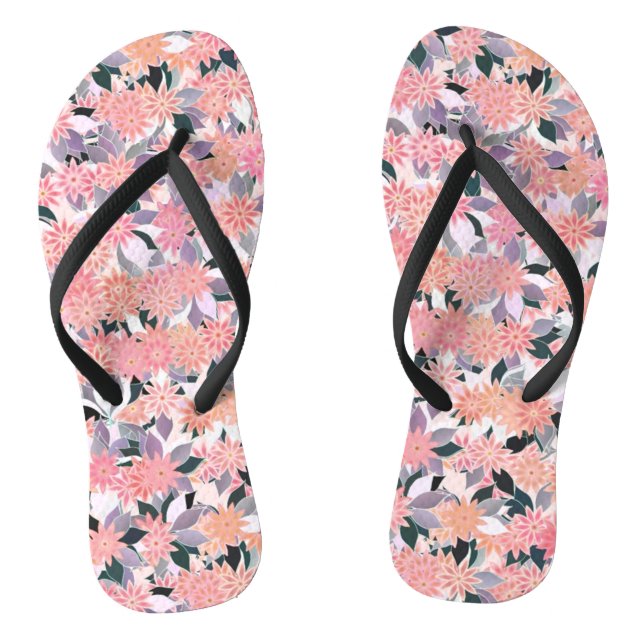 Rosa Blume auf einem Hintergrund silberner Blätter Flip Flops (Fußbett)