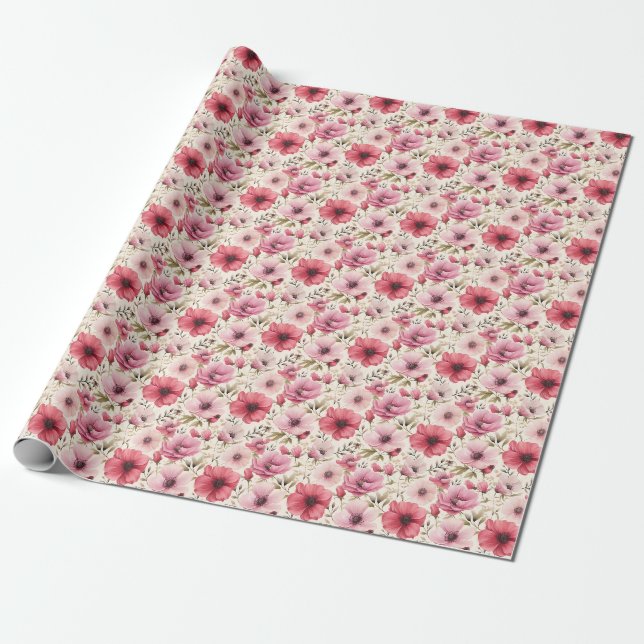 Rosa Blume auf Elfenbein Geschenkpapier (Ungerollt)