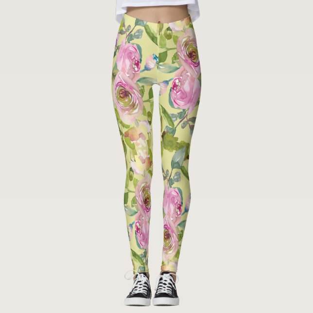 Rosa Blume auf gelben Leggings (Vorderseite)