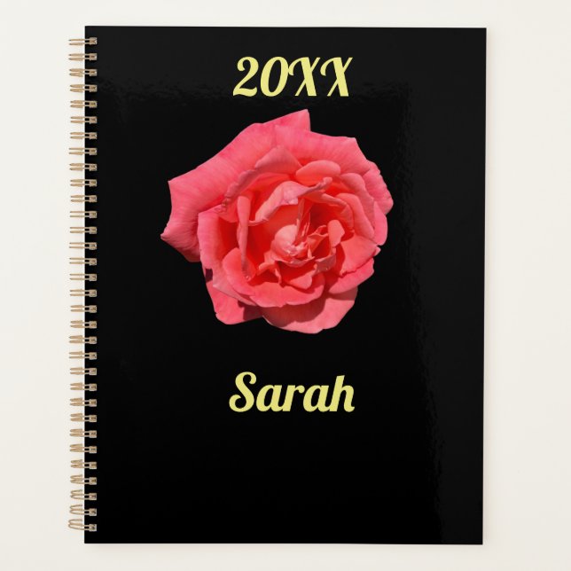 Rosa Blume auf Minimalistischer schwarzer Seite Planer (Vorderseite)