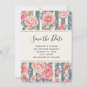 Rosa Blume auf Streifen Save the Date