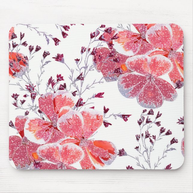Rosa Blume auf Weiß. Mousepad (Vorne)