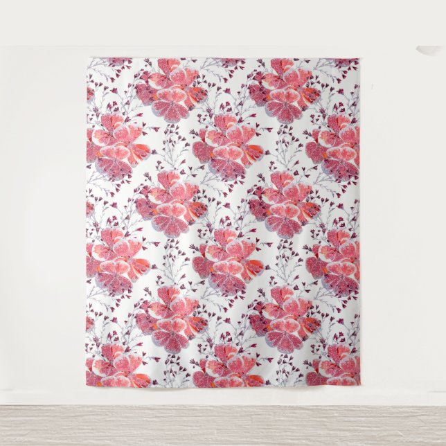 Rosa Blume auf Weiß. Wandteppich (Vorderseite)