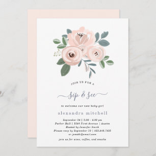 Rosa Blume  Baby Sip and See Einladung