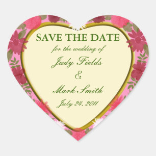 Rosa Blume Benutzerdefinierte Save the Date Aufkle Herz-Aufkleber