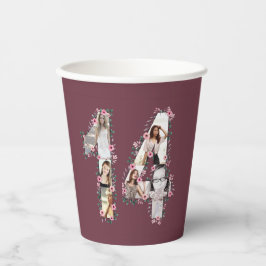 Rosa Blume Big 14. Geburtstag Girl FotoCollage Pappbecher