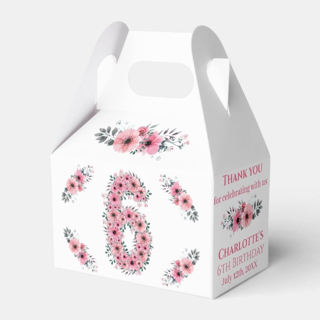 Rosa Blume Big 6th Birthday Girl Green Folies Geschenkschachtel (Vorderseite)