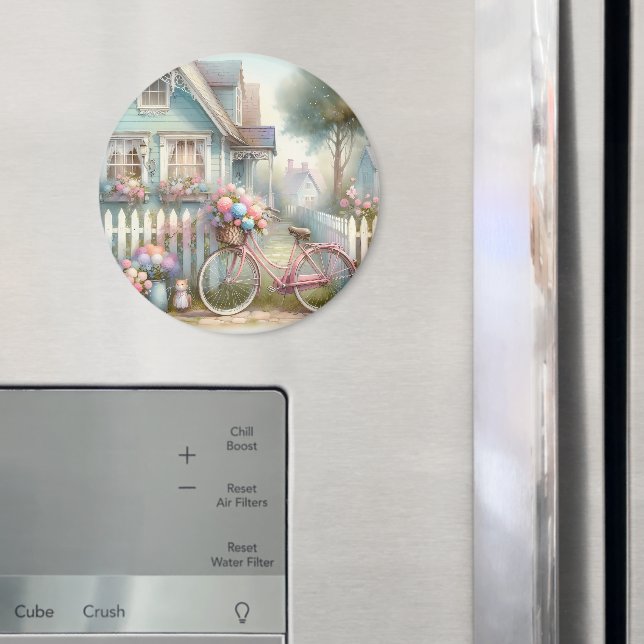 Rosa Blume Bike am Blue Hütte Gate Magnet (In Situ (Kühlschrank))