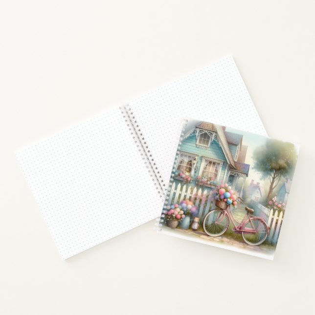 Rosa Blume Bike am Blue Hütte Gate Notizbuch (Innenseite)