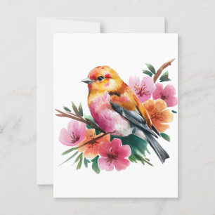 Rosa Blume Bird Postkarte