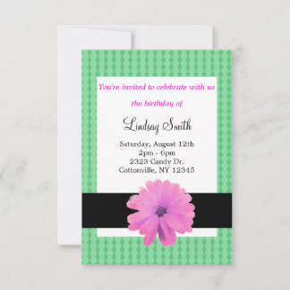 Rosa Blume Black Ribbon Geburtstag Einladung