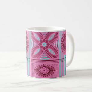 Rosa Blume blaue Streifen Vintage Kunst Muster Kaffeetasse