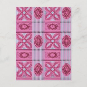Rosa Blume blaue Streifen Vintage Kunst Muster Postkarte