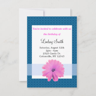 Rosa Blume Blue Ribbon Geburtstag Einladung
