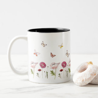 Rosa Blume Blumengarten Schmetterlingsmuster Tasse