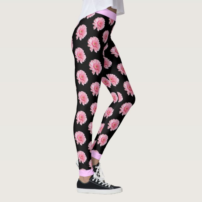 Rosa Blume Blumenmuster auf BLACK Leggings (Rechts)