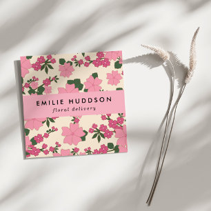 Rosa Blume, Blumenmuster, Florist, Blume Shop Quadratische Visitenkarte