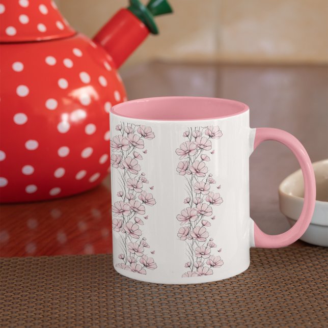 Rosa Blume Blumenmuster Kaffeemaschine Tasse (Von Creator hochgeladen)