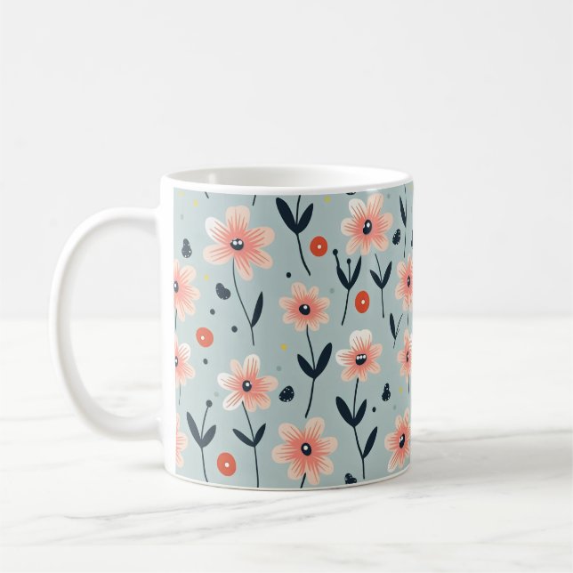 Rosa Blume Blumenmuster Kaffeetasse (Links)